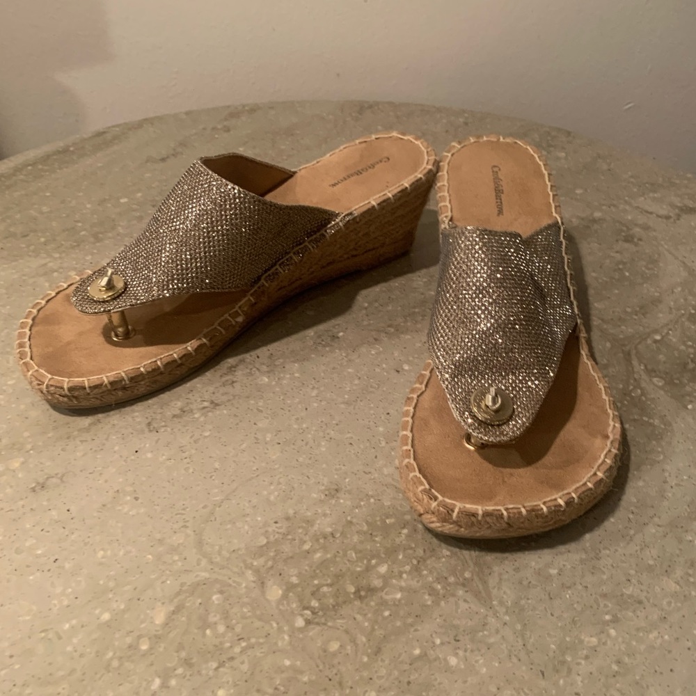 Croft & Barrow Women’s Glitter Gold Wedge Espadrilles  Tan Sandals | Size: 7